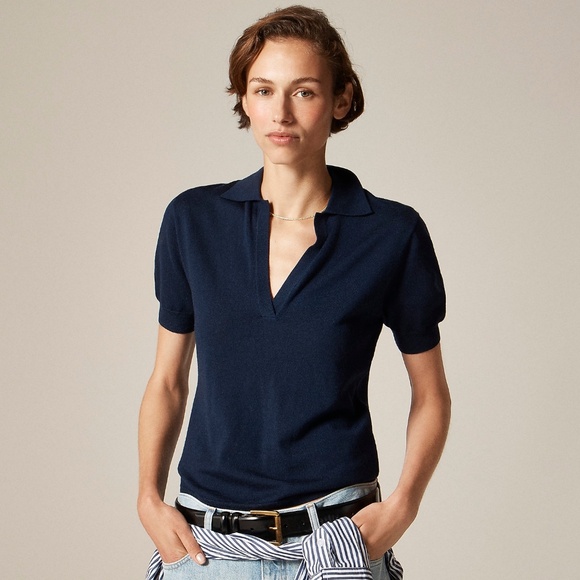 J. Crew Navy Blue Short-sleeve Sweater-Polo in Merino Wool - M - Picture 1 of 5